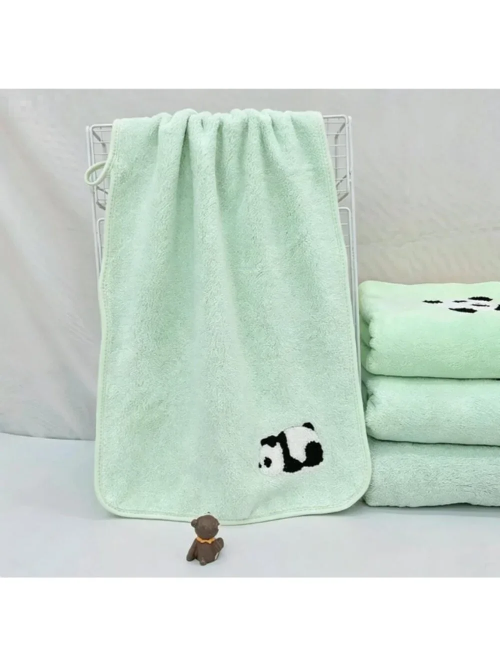 Cute Panda Bath Towel Set, Quick‑Dry Coral Fleece Bathroom Towels for Home